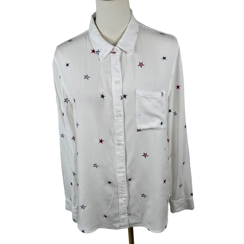 Rails Rocsi Shirt Womens M White Celestial Star Print Button Down Blouse Celeste